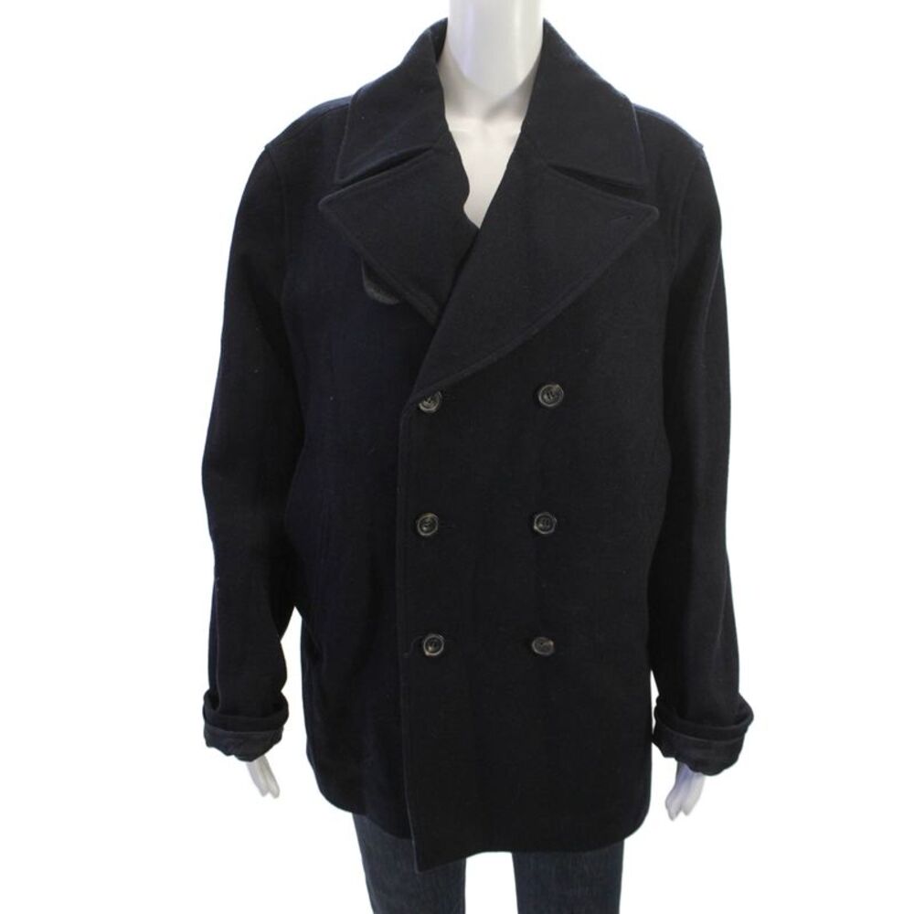 French Connection Mens Dark Blue Pea Coat Button Collared Long Sleeve Size 38